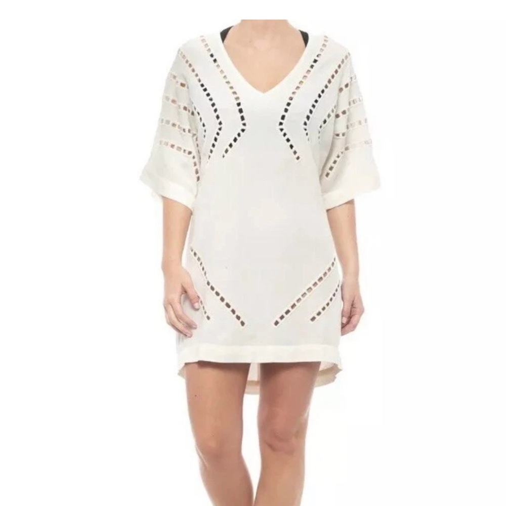NWT Vix Caftan Swim Cover Up Paula Hermanny Small S White Embroidered Cutouts